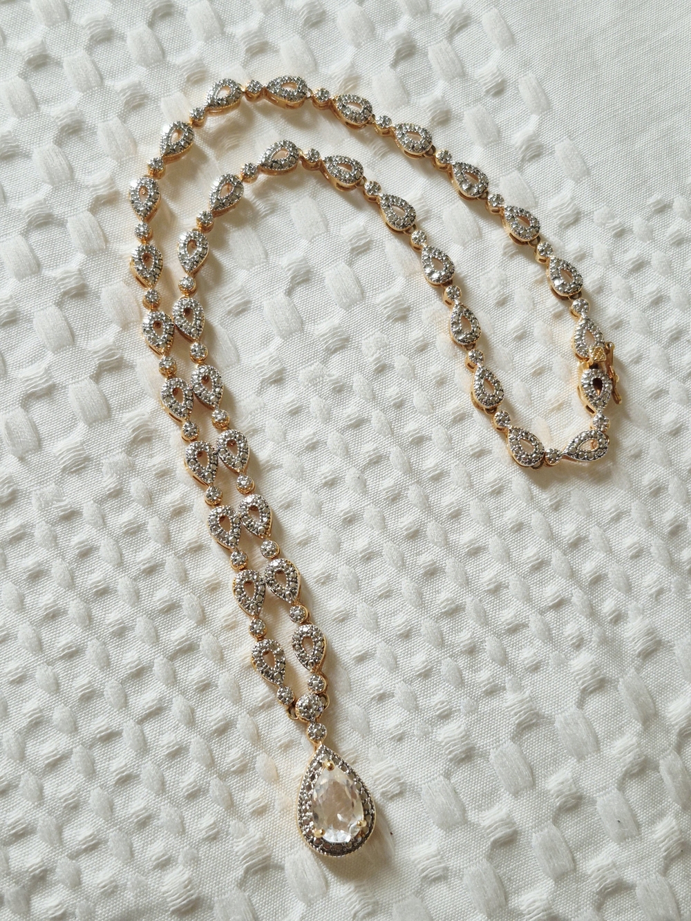 Vintage Gold Vermeil Teardrop Crystal Necklace - Picture 8 of 9